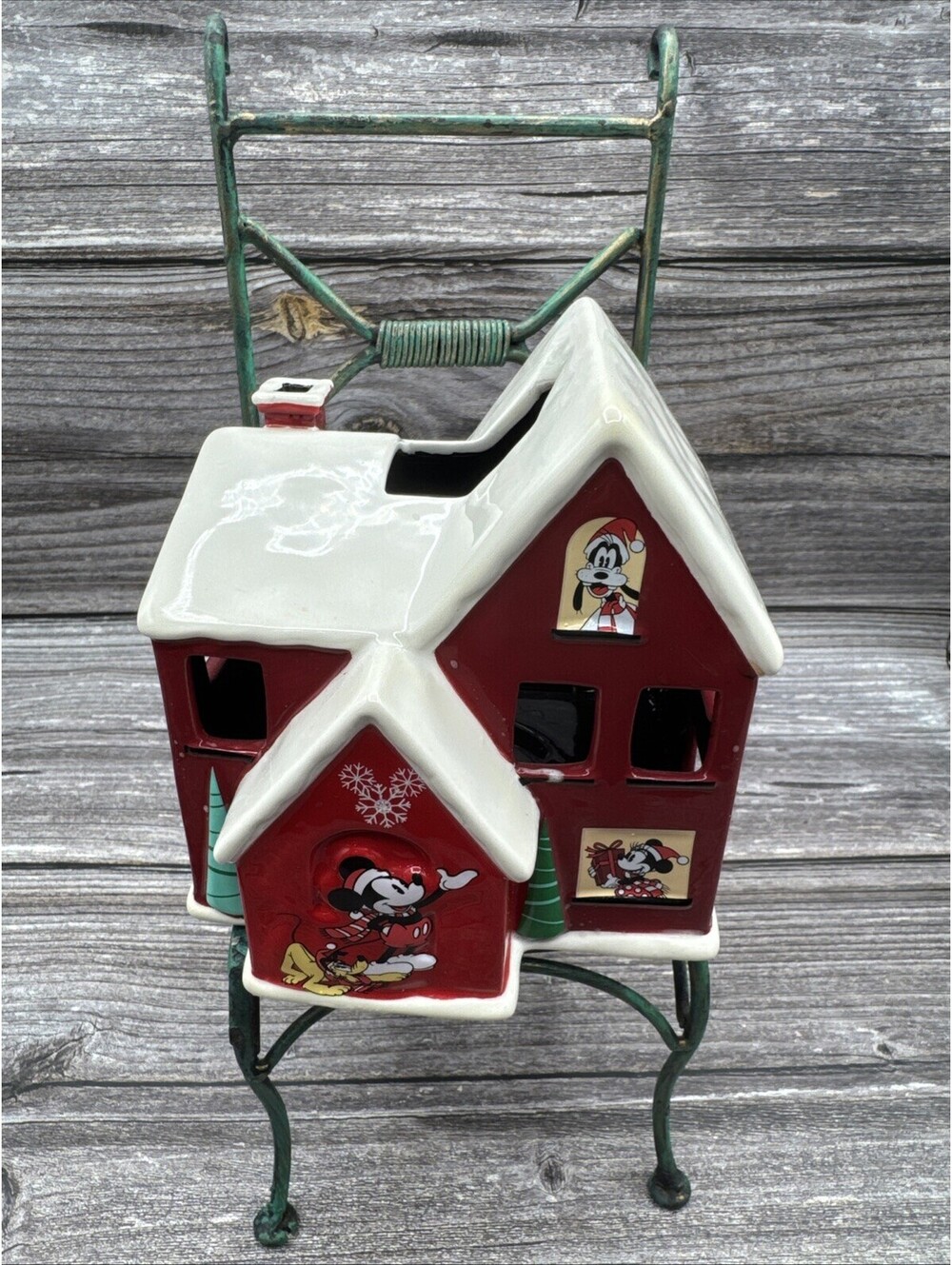 Disney Store Mickey Mouse Minnie Ceramic Christmas Village House Candle Holder